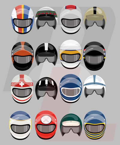 This stylish "Grand Prix Helmets" mug features 16 brilliant helmets from the 1960s and 1970s.