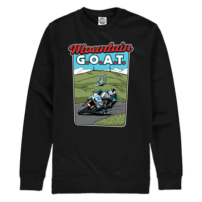 Our Mountain G.O.A.T. hoodie celebrates Michael Dunlop's road racing achievement as the most winning rider in history and the changing of the guard at the Isle of Man TT from one legendary Dunlop to another!