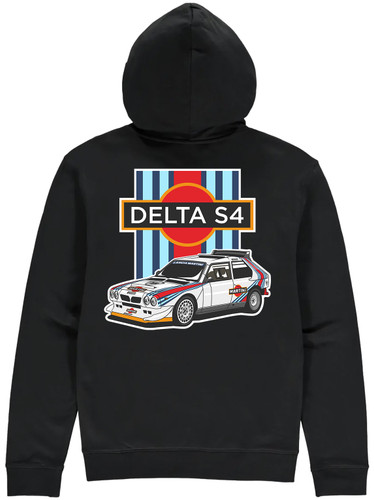 The Lancia Delta S4 was considered by many as the ultimate weapon of choice and could accelerate from 0-100km/h in 2-3 seconds on a gravel road and this hoodie from the powersport gods collection is our tribute to an iconic Group B rally legend.