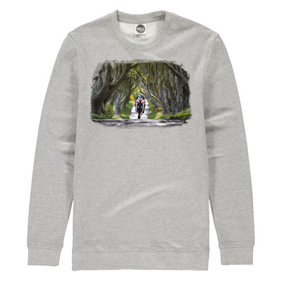 This iconic image of Michael Dunlop on a 'wee morning run' on the Dark Hedges road in County Antrim epitomises the appeal of road racing in Ireland.