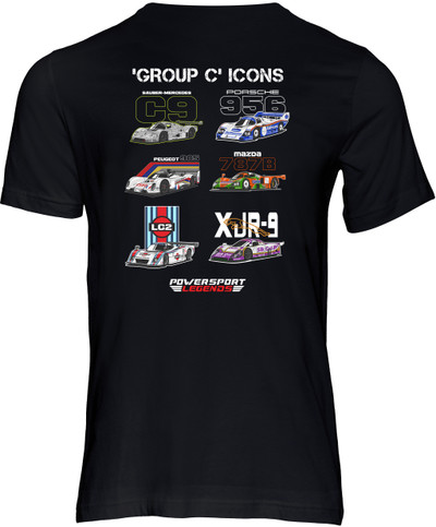This t-shirt celebrates the 'Group C Icons' collection and is our tribute to some of the greatest World Sportscars of the 1980s and early 90s, including the Rothmans Porsche 956, Lancia XJR-9, Mercedes C9, Lancia LC2, Mazda 787B and the Peugeot 905.