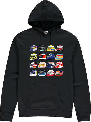 Celebrate some of the great F1 drivers of the last 35+ years, with our F1 helmets hoodie.
