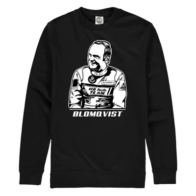 Stencil art style sweatshirt featuring 1984 World Rally Champion Stig Blomqvist.
