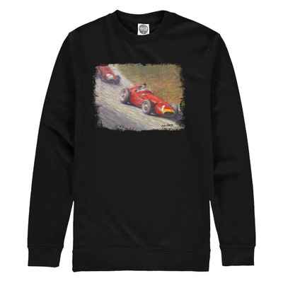 Peter Hearsey art print of the maestro, Juan Manuel Fangio at the 1957 German GP in the Maserati 250F. Fangio drove an epic race, breaking several lap records and passing Collins and Hawthorn on the last lap.