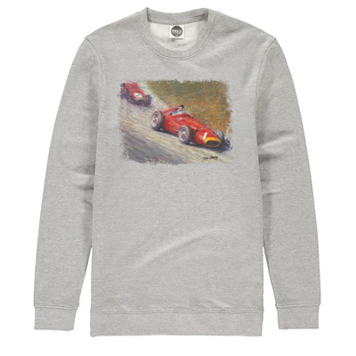 Peter Hearsey art print of the maestro, Juan Manuel Fangio at the 1957 German GP in the Maserati 250F. Fangio drove an epic race, breaking several lap records and passing Collins and Hawthorn on the last lap.
