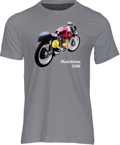 This superb art print is by Brian Sapsford, an airbrush artist and illustrator, who is also an ex-TT rider and keen bike enthusiast. Amost 100 hours of painstaking work was required together with hours of research to ensure that 1960 G50 Matchless machine has been captured as accurately as possible and you can show it off in style with our print-on-demand, quality cotton t-shirt!