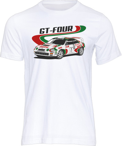 With this stylish t-shirt, you can celebrate one of the great homologation specials of the 1990s "Group A" rally era, the Toyota Celica GT-Four (ST185).