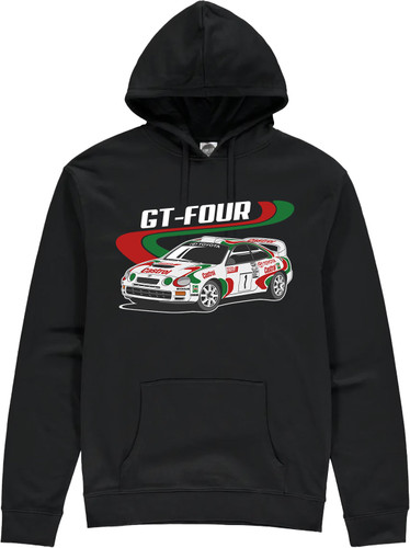 With this stylish hoodie, you can celebrate one of the great homologation specials of the 1990s "Group A" rally era, the Toyota Celica GT-Four (ST185).