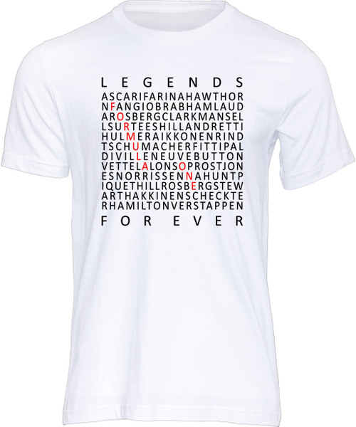 This t-shirt celebrates the world champions of Formula One, from Giuseppe Farina in 1950 to Lando Norris in 2025.