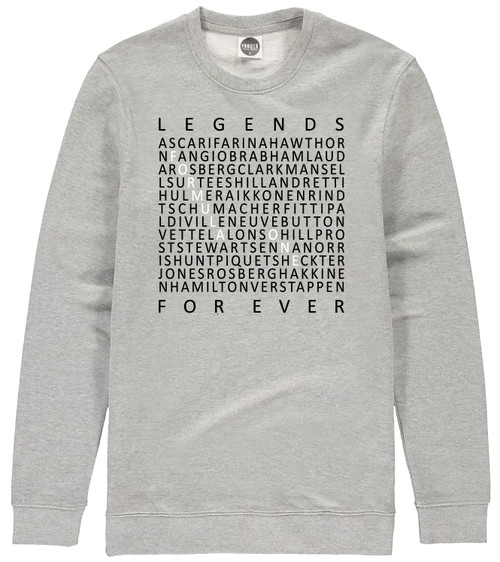 This sweatshirt celebrates the world champions of Formula One, from Giuseppe Farina in 1950 to Lando Norris in 2025.