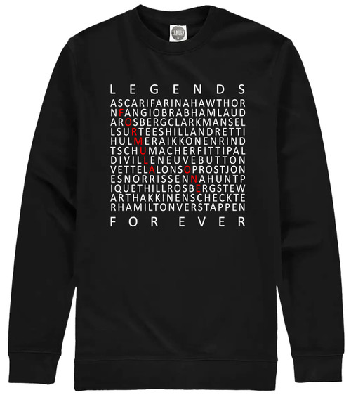 This sweatshirt celebrates the world champions of Formula One, from Giuseppe Farina in 1950 to Lando Norris in 2025.