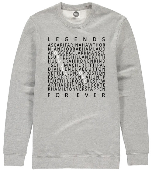 This sweatshirt celebrates the world champions of Formula One, from Giuseppe Farina in 1950 to Lando Norris in 2025.