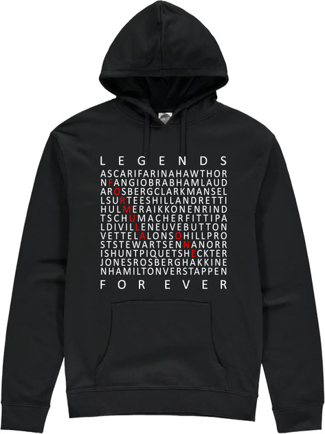 This hoodie celebrates the world champions of Formula One, from Giuseppe Farina in 1950 to Lando Norris in 2025.
