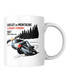 This mug captures Mike in action at the 1967 French GP, riding the revolutionary RC166, 250cc "Honda Six" and is our tribute to one of the true greats of motorcycle sport.