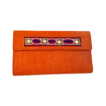 Embroidered leather wallet