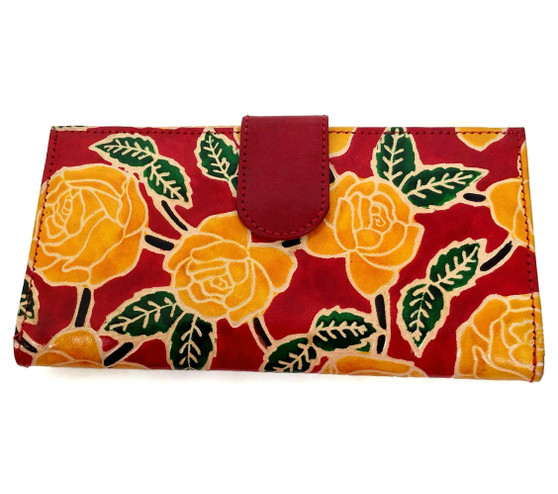 Hand painted and embossed women's wallet in genuine leather.