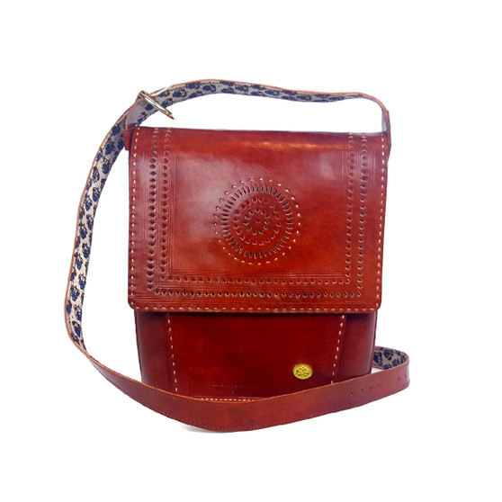 handtooled brown leather crossbody women