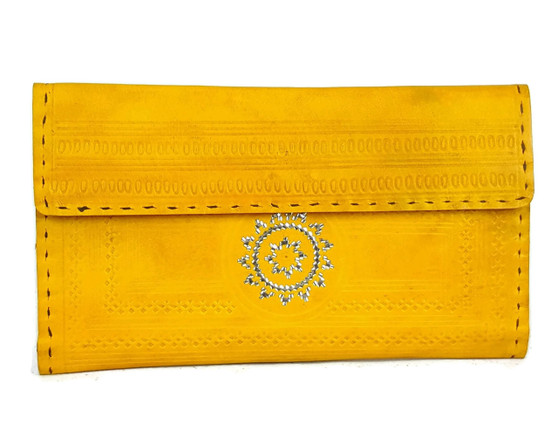 Turmeric yellow hand tooled wallet for women