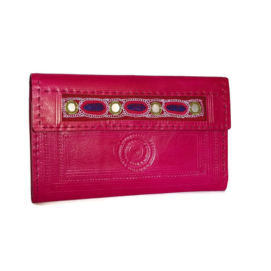  Leather embroidered wallet Pink