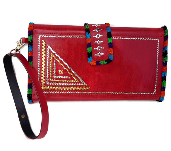 Deep red large wristlet for women