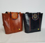 Leather Tote with Embroidery Brown