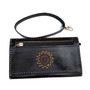 Womens  Black leather wristlet Boho wallet hand embroidered