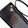 Womens  Black leather wristlet Boho wallet hand embroidered