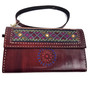 Womens  Brown leather wristlet Boho wallet hand embroidered