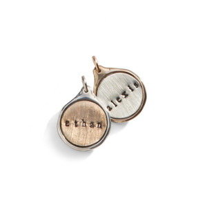 Lacrima Personalized Name Charm in Golden Bronze and Sterling Silver.