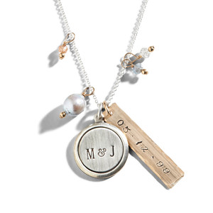Champagne and Pearls Stamped Name Necklace