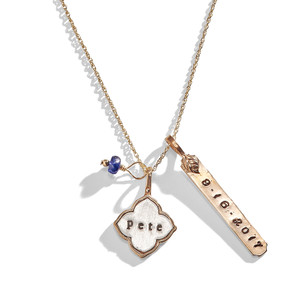 Madeline Personalized Lotus Charm Necklace in Golden Bronze.