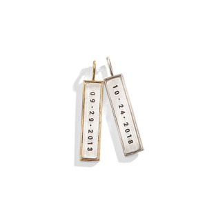 Personalized Rimmed Rectangle Charm Yellow Gold Plate and Sterling Silver Rimmed.