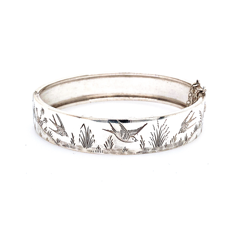 Aesthetic Movement Engraved Sparrow Cuff