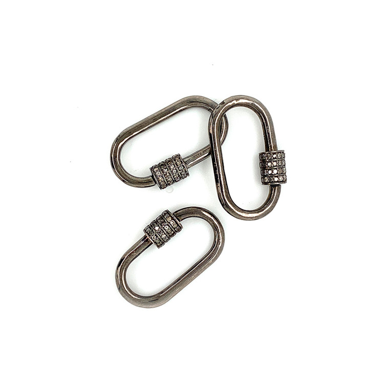 Sterling Silver & Diamond Carabiner Oval Lock Clasp