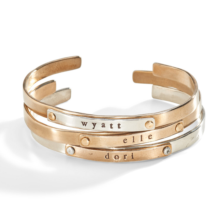 Jett Multi-Metal Riveted Personalized Cuff Bracelet