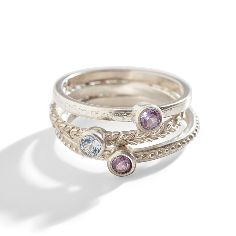 Sterling Silver Birthstone Stacking Rings.