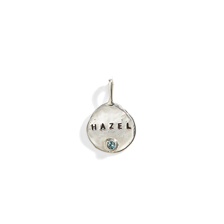 Columba Personalized Birthstone Disc Charm in Sterling Silver with March Birthstone.