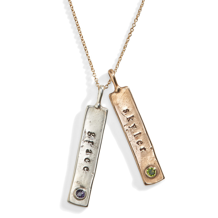 Helene Personalized Birthstone Rectangle Tag Necklace
