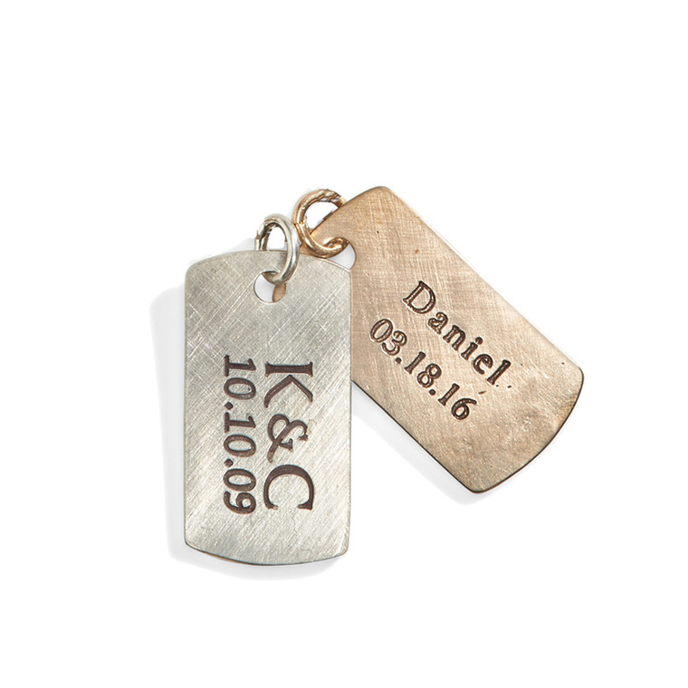 Rustic Personalized Dog Tag Charm in Sterling Silver and Bronze