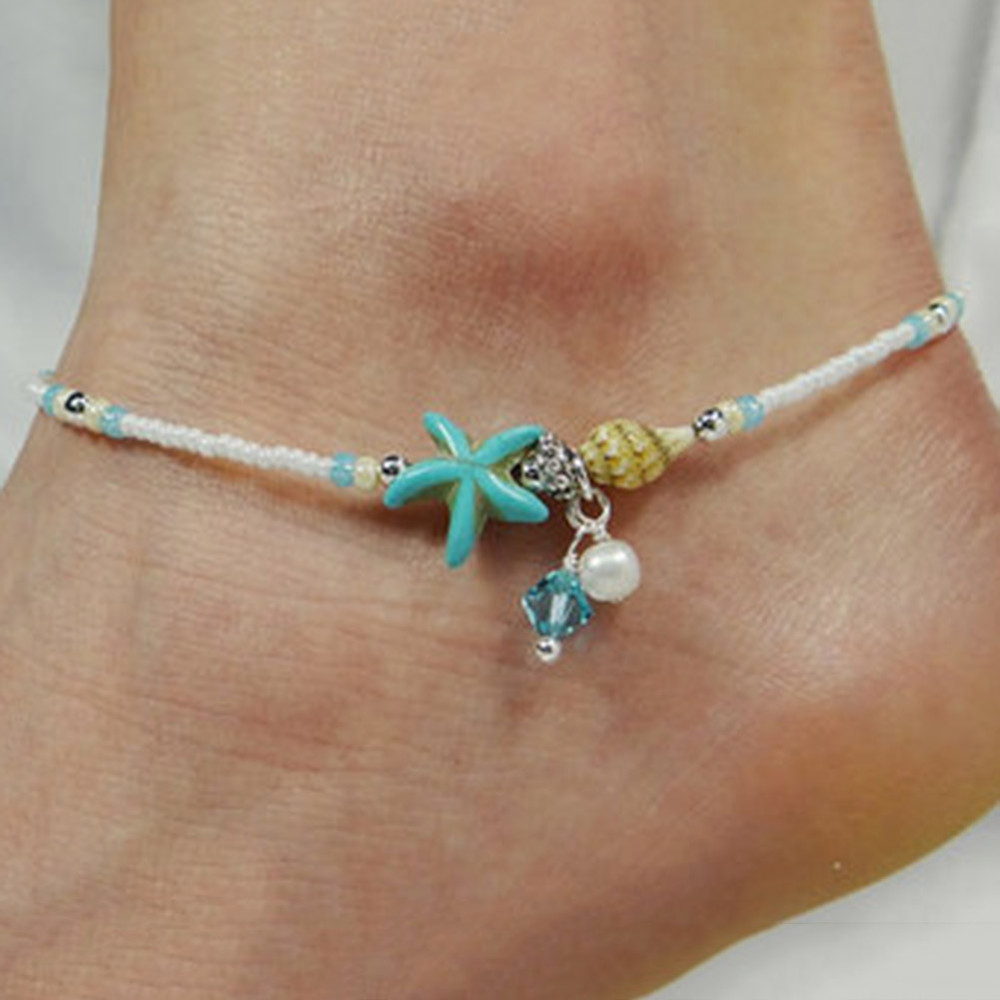 Fashion Jewelry Handmade Women Shell Beads Turquoise Chain Anklet Bracelets