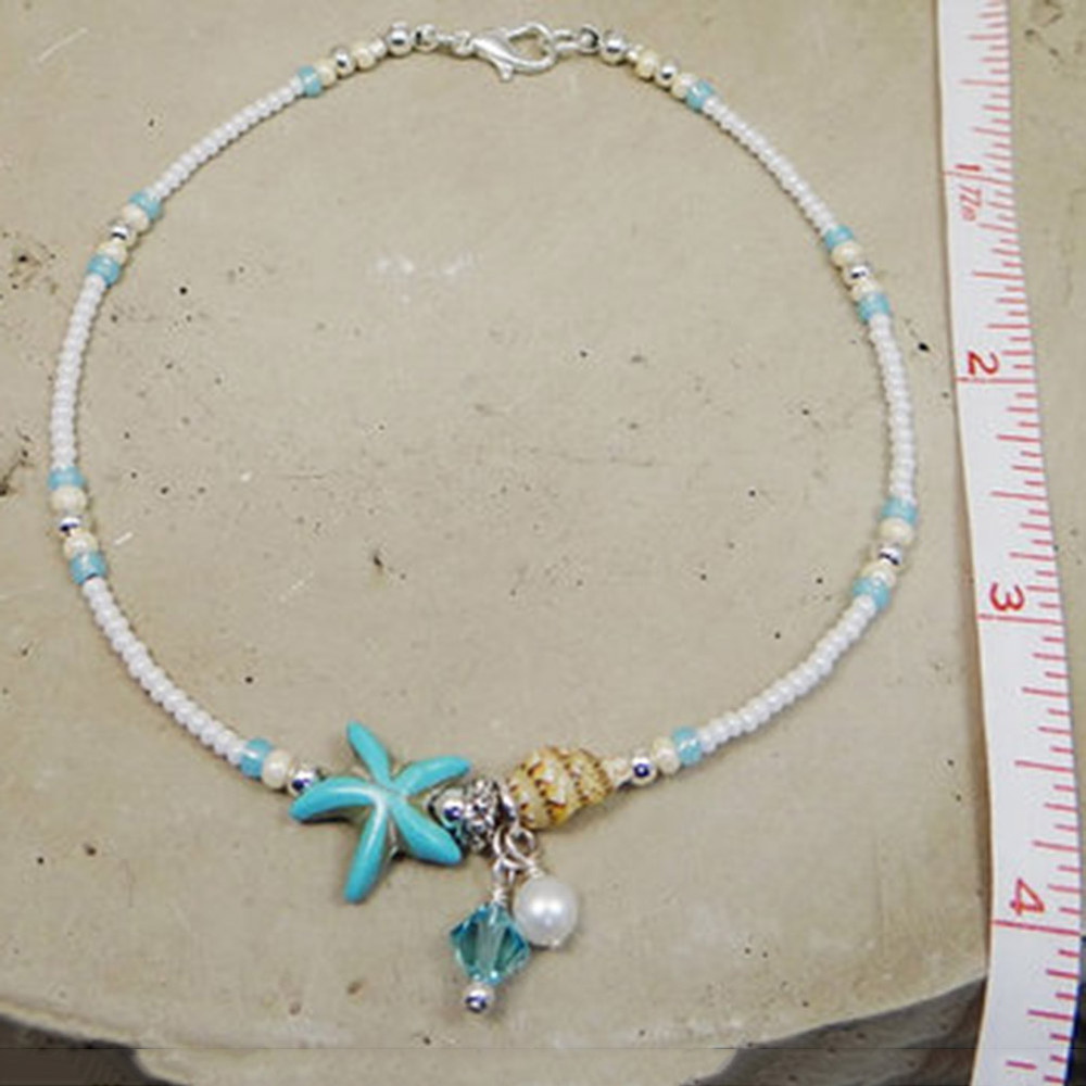 Fashion Jewelry Handmade Women Shell Beads Turquoise Chain Anklet Bracelets