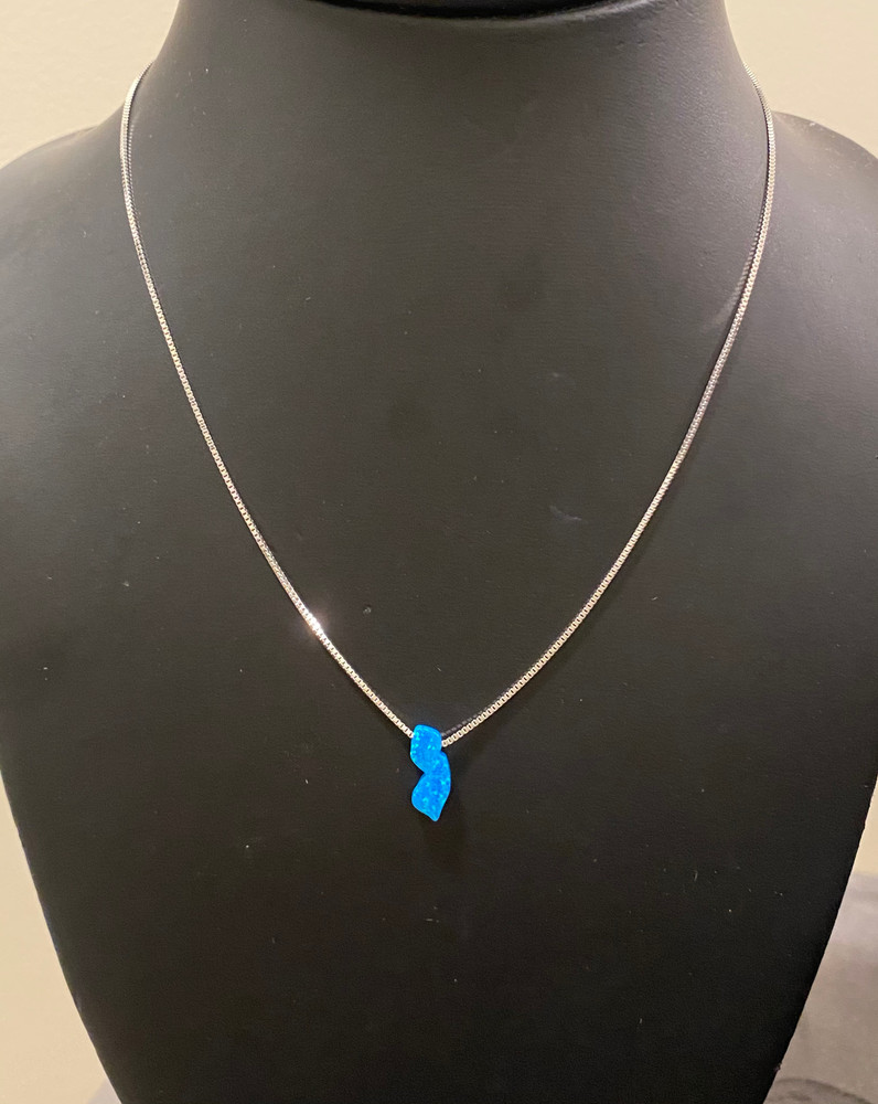 Blue Opal Stone on Sterling Silver Chain 