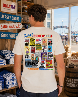 Celebrate the soundtrack of a generation with our Raised on Rock N' Roll T-shirt. Inspired by the legendary bands, iconic concert posters, and unforgettable music history that shaped New Jersey's rock scene, this design features a vibrant collage of vintage-style concert flyers from some of the greatest names in rock.

Printed on a soft, comfortable tee, the back graphic captures the energy of classic rock while paying tribute to the Garden State's deep musical roots. Whether you're a lifelong fan of rock legends, a concert junkie, or simply proud to call New Jersey home, this shirt is made for you.

? Vintage concert poster collage design
? Bold "Raised on Rock N' Roll" artwork
? Exclusive ONLYNJ® original design
? Soft, comfortable everyday fit
? Perfect for concerts, boardwalk strolls, and Jersey Shore weekends

Because Jersey doesn't just listen to rock and roll—it was raised on it. ???

Short Version (for product listings):

Raised on Rock N' Roll celebrates New Jersey's rich music heritage with a colorful collage of vintage-inspired concert posters featuring legendary rock icons. Designed exclusively by ONLYNJ®, this shirt is perfect for music lovers, concert-goers, and anyone who knows that Jersey understands Jersey. ??