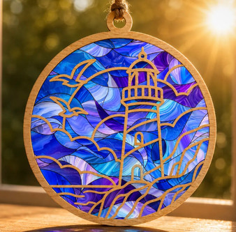 Lighthouse Stained Glass Ornament, Coastal Suncatcher