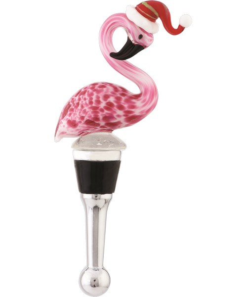 Bottle Stopper - Flamingo in Santa Hat