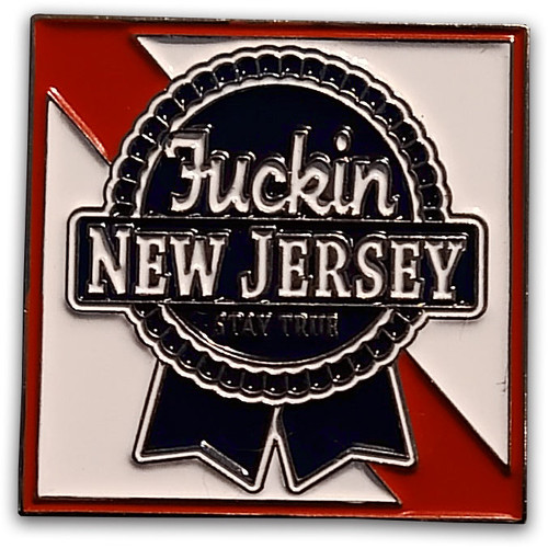 The old Pabst bottle might not adorn the Newark skyline anymore, but the local attitude can't ever be demolished. Here's to cheap beer and that irreplaceable Jersey flavor.

This metal enamel pin measures approximately 1 inch across and has a standard butterfly clasp backer.