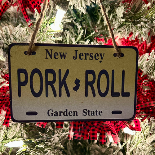 Pork Roll License Plate Wood Ornament 