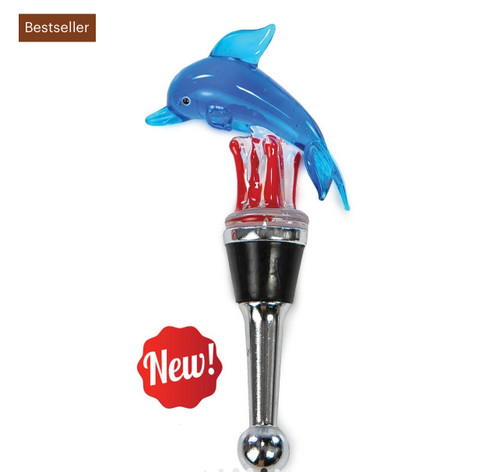 Artisan Handcrafted Dolphin Glass Wine Stopper