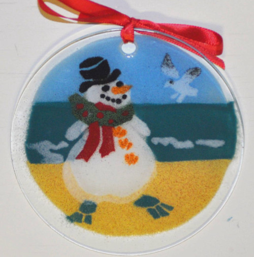 Snowman At The Beach Handmade Ornament/Sun Catcher