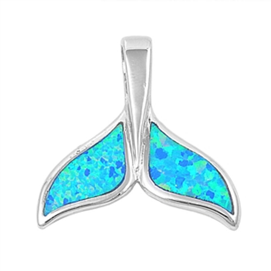 Sterling Silver Blue Opal Whale Tail Pendant